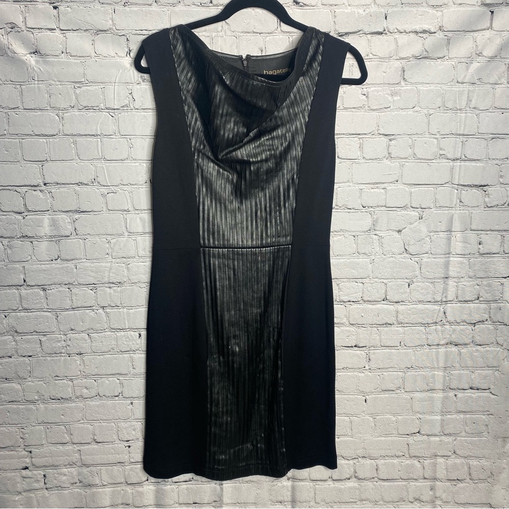Black Bagatelle Dress with Faux Leather Detail. Size 12.